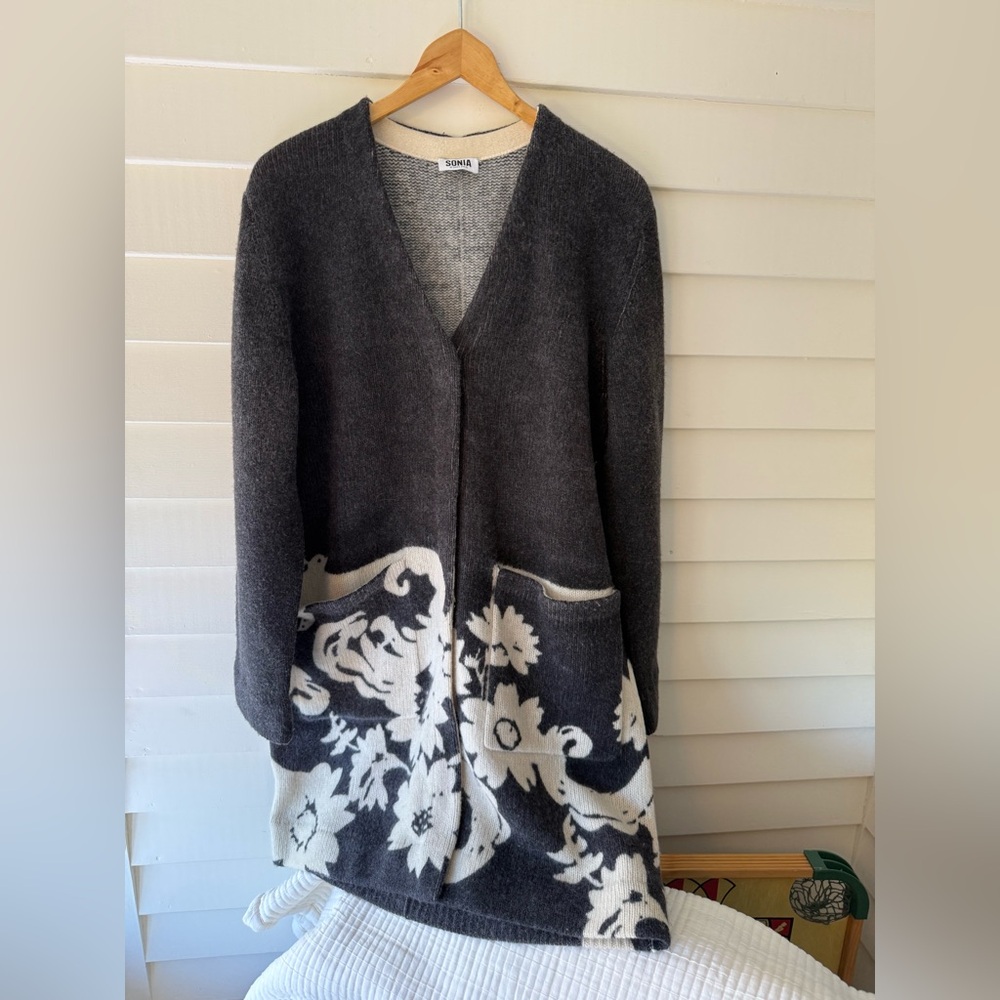 SONIA RYKIEL Oversize Long Lambswool Cardigan Sweater L